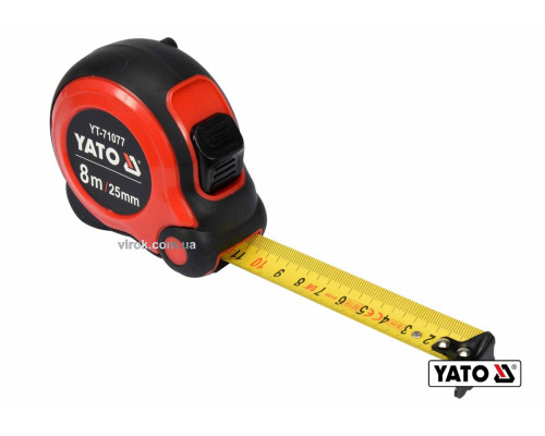 Рулетка YATO: L= 8м x25мм, со стальной лентой, нейлоновым покрытием, двойной блокировкой [6/48]