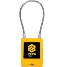 Замок навісний VOREL з тросов. дугою Ø= 3,2мм, l= 175мм, 2 ключі, корпус покрит нейлоном- 40х20х45мм