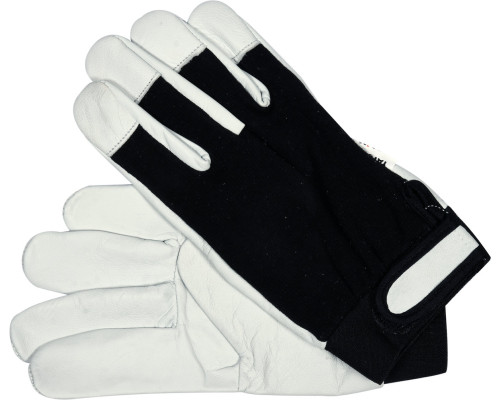 Рукавиці робочі біло-чорні YATO : бавовна + шкіра, розмір 9 [10/120]