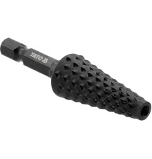 Фреза рашпільна конусна по дереву YATO, Ø= 15 мм, l= 65 мм, з 6-гран. шпиндель 1/4" з вуглец сталі