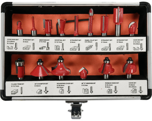 Фрези по дереву YATO : зі шпинделем Ø= 8 мм, 15 шт [20]