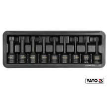 Набір насадок викруткових ударних YATO : SPLINE M4-M16. квадрат 1/2"; CrMo, 9 Од + кейс [10]