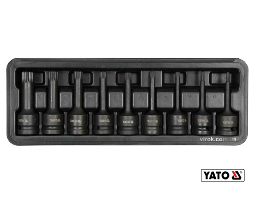 Набір насадок викруткових ударних YATO : SPLINE M4-M16. квадрат 1/2"; CrMo, 9 Од + кейс [10]