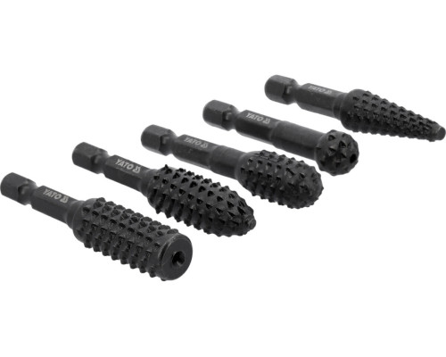 Набір фрез рашпільних різної форми по дереву YATO з 6-гран. шпінделем 1/4", Ø= 12 мм, 5 шт. [50]