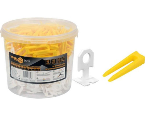 Кліпси і клини для викладання керамічної плитки VOREL : 1 мм, t≤ 14 мм. 300 + 100 шт. [1/108]