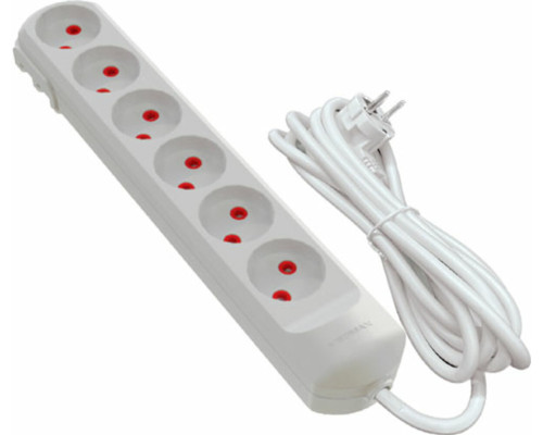 Подовжувач мережевий VIROK: l= 5 м, з 6 гніздами без заземлення