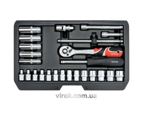 Набор торцевых головок YATO : CrV, квадрат 1/4", M 3.5-13 мм с инструментами. 25 шт. [10]