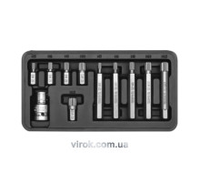 Набір насадок викруткових YATO : "SPLINE", L= 30, 75 мм, адаптер 1/2", металевий кейс. 11 шт [20]