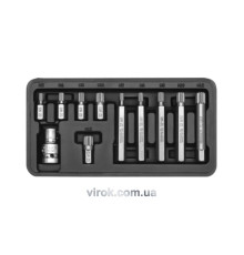 Набор отверточных насадок YATO : "SPLINE", L= 30, 75 мм, адаптер 1/2", металлический кейс. 11 шт [20]