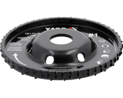 Диск-фреза випуклий до КШМ YATO по дереву, шпаклівці, гіпсу; Ø=120/22.2 мм, t= 16/12 мм шорстк №1