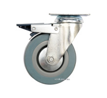 Колесо к тележке Ø=125мм, b=27мм VOREL, серая резина с оборотом. опорой и тормозом; h=161мм навант-50 кг[22]