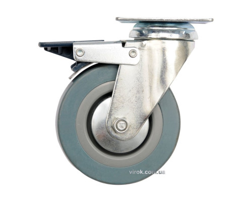 Колесо до візка Ø=125мм, b=27мм VOREL, сіра гума з оберт. опорою і гальмом; h=161мм навант-50 кг[22]