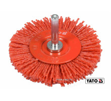 Щітка зачисна з нейлоновим ворсом, дискова до дрилі YATO : Ø=75 мм, зі шпинделем Ø=6 мм [10/120]