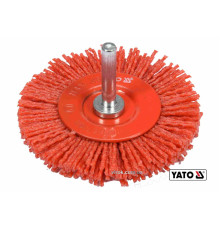 Щітка зачисна з нейлоновим ворсом, дискова до дрилі YATO : Ø=75 мм, зі шпинделем Ø=6 мм [10/120]