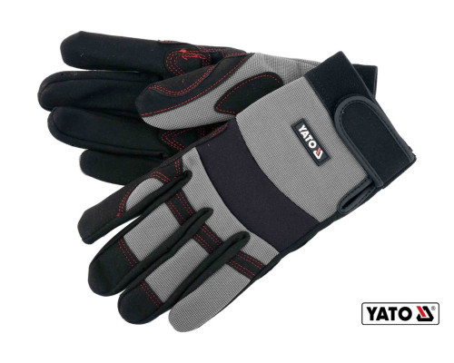 Перчатки рабочие с застежкой-липучкой YATO: искусственная кожа + синтетическая ткань, размер 9 [12/72]