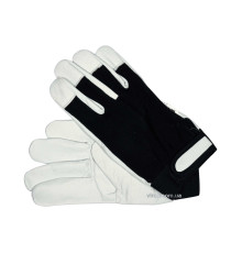 Рукавиці робочі біло-чорні YATO : бавовна + шкіра, розмір 10 [10/120]