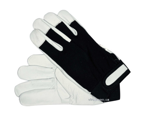 Рукавиці робочі біло-чорні YATO : бавовна + шкіра, розмір 10 [10/120]