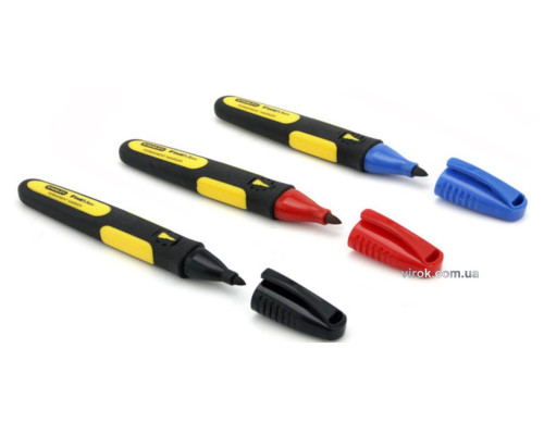 Набор маркеров STANLEY "FatMax" со стойкими чернилами с острым наконом. (черный, черв. синий), кпл. 3 шт.