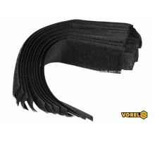 Хомут-липучка для кабеля VOREL: 25 x 150 мм, чорний, нейлон + поліестер + поліуретан, 10 шт [50/100]