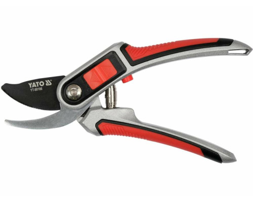 Секатор з округленими лезами YATO: з регул. розводу лез до гілок Ø= 12/20 мм, L= 220мм, руків'я алюм