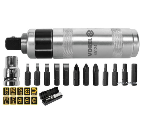 Викрутка ударна VOREL : 12 магнітних насадок, адаптер [20]