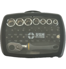 Набір насадок і головок USH: з тримачем і тріщаткою, PH-PZ-T-HEX-, головки М5-13, 28 ел