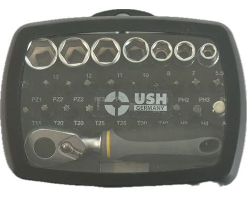 Набір насадок і головок USH: з тримачем і тріщаткою, PH-PZ-T-HEX-, головки М5-13, 28 ел