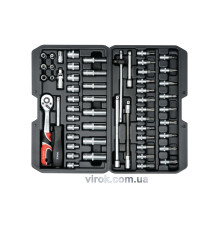 Набір головок торцевих YATO : квадрат 1/4", насадки викруткові з інструментами. 56 шт. [10]