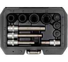 Насадки 6-гранные для тормозных суппортов авто YATO: квадр-3/8", 1/2", 7-22 мм, 11 шт [20]