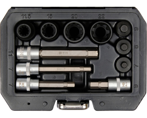Насадки 6-гранные для тормозных суппортов авто YATO: квадр-3/8", 1/2", 7-22 мм, 11 шт [20]