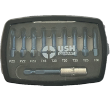 Набір насадок викруткових Blueshock USH: 1/4"х 30 мм, PZ2-3; T15-20-25-30, магнітний тримач, 10 ел.