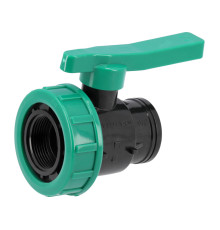 Кран шаровой к водяным пластиковым трубам Ø= 5/4" Х 5/4" F/F-резьб FLO из полипроп, для давления 16Bar