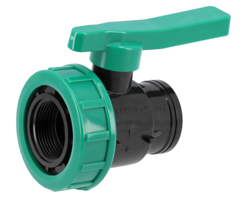 Кран шаровой к водяным пластиковым трубам Ø= 5/4" Х 5/4" F/F-резьб FLO из полипроп, для давления 16Bar