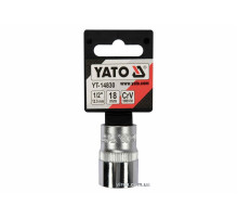 Головка торцева YATO : квадрат 1/2", SPLINE M18 мм, L= 38 мм. CrV [Блістер] [10/200]
