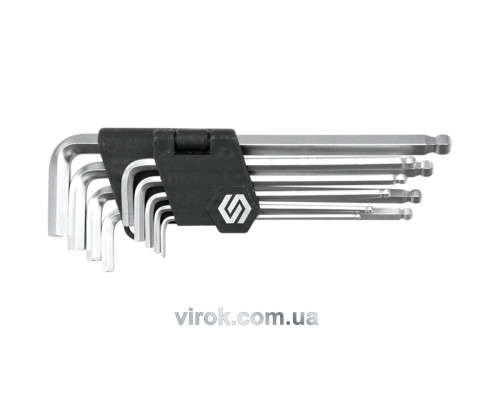 Ключі 6-гранні L-подібні VOREL : з кулькою, М2,5-10. Cr-V, Набір 9 шт. [10/60]