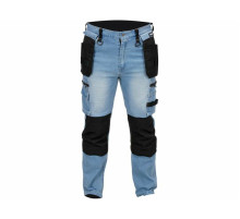 Брюки рабочие джинс стрейч YATO размер XL 98-106 см, рост- 188-196 см, голубые, 17 кише, 71% бав, 25