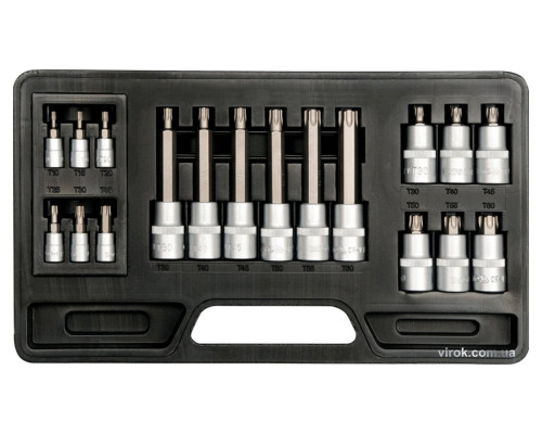 Набір головок торцевих з насадками TORX YATO : квадрат 1/2"-1/4". TORX T10-T60. 18 Шт. [10]