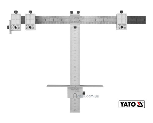 Шаблон для разметки отверстий Т-образный YATO: 250 мм, с метрической и дюймовой шкалами + чехол [20]