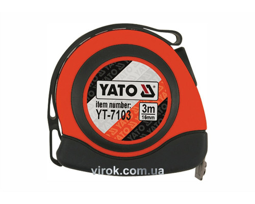 Рулетка YATO : L= 3 м x 16 мм. з нейлоновим покриттям, магнітним наконечником [12/120]