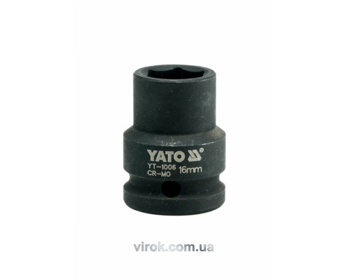 Головка торцева ударна 6-гранна YATO : квадрат 1/2", М= 16 мм, L= 39 мм [160]
