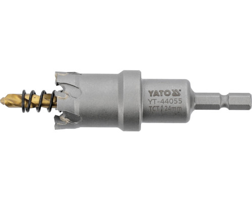 Сверло коронка по металлу TCT YATO: Ø24x103 мм, толщ. до 25мм, с направляющим, 6-гран. хвост 1/4" [10]