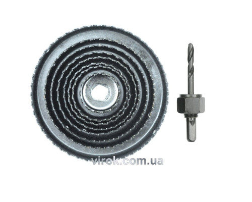 Пили кільцеві по дереву VOREL + свердло Ø=38-127 мм, h=21 мм. направл. Ø-6 мм, кпл. 9 шт. [6/24]