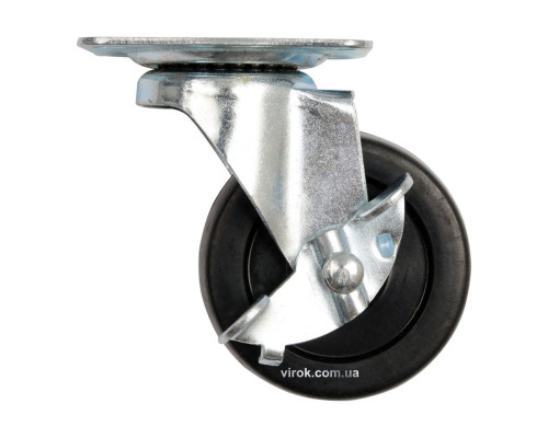 Колесо до візка поліпропіл. Ø=65мм, b=23мм VOREL з оберт. опорою і гальмом; h=84мм, навант.-30кг[72]