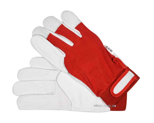 Рукавиці робочі біло-червоні YATO : бавовна + шкіра, розмір 10 [10/120]