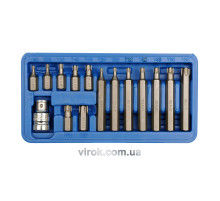 Насадки отверточные VOREL: адаптер квадрат 1/2", "TORX" T20-T55, 30-75 мм, CrV. Набор 15 шт. [20]