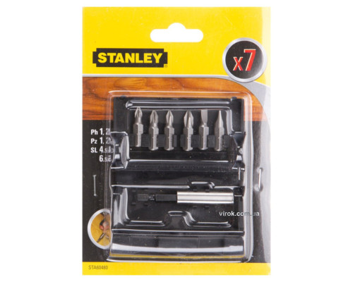 Набір насадок викруткових STANLEY : PZ1,PZ2, PH1,PH2, SL4.5, SL6.5, магнітний тримач, L= 60 мм. 7шт.