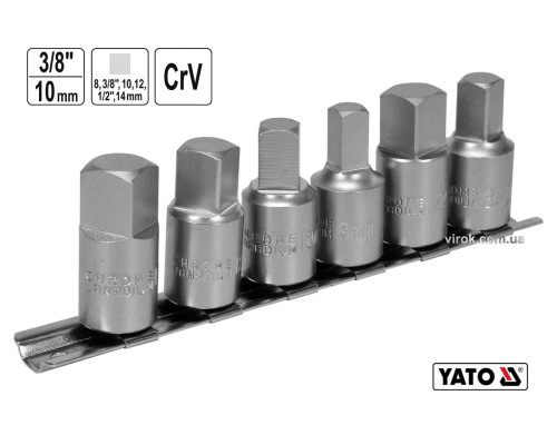 Торцевые насадки для оливозливных пробок YAT: квадрат-3/8"; 3/8",1/2",8,10,12,14мм; Cr-V, 6 шт [10]