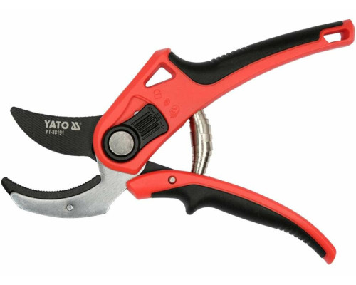 Секатор з округленими лезами з ковадлом YATO: з регуляц. розводу лез до гілок Ø= 12/20 мм, L= 208 мм
