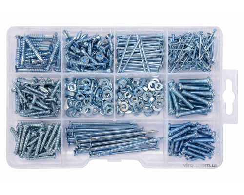 Шурупи, цвяхи, шайби і гайки VOREL, набір 580 шт. [6/24]