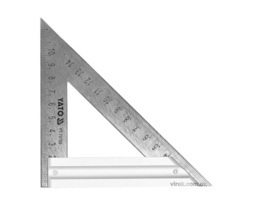 Кутник теслярський металевий YATO з прямим кутом і 2 метричними шкалами 170 мм [6/72]